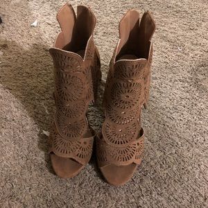 Brown suede ankle heels boots
